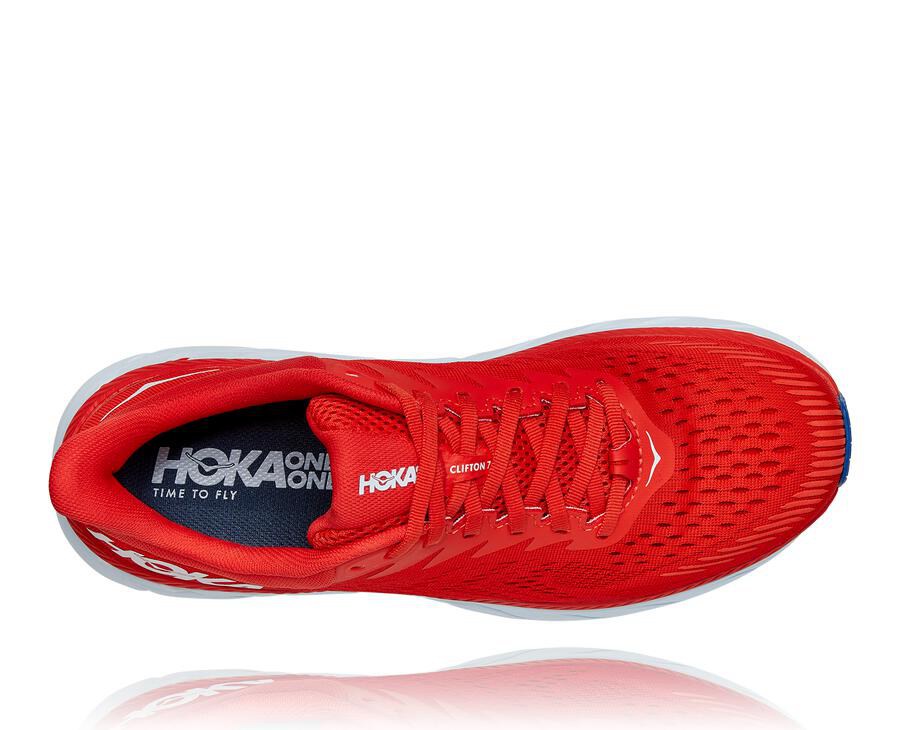 Hoka Australia One One Clifton 7 - Mens Running Shoes Red/White - ZCJVA-0271